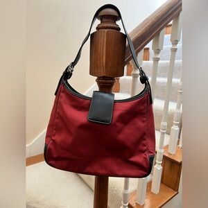 Vintage! COACH Purse Hamptons Shoulder Bag Canvas & Black Leather COK-7701